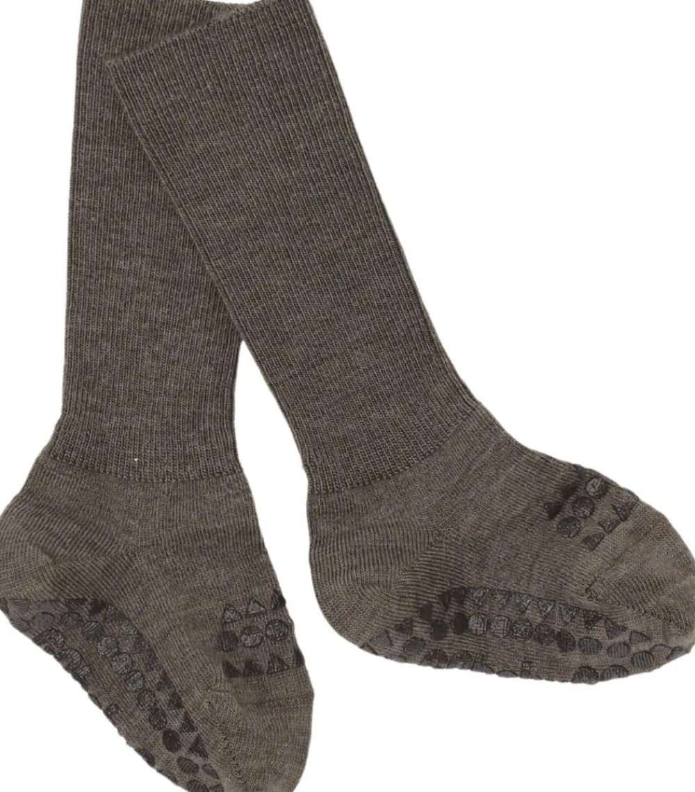 GoBabyGo Non-Slip socks in Merino Wool LV Brown melange Discount