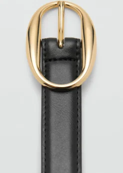 MANGO Oval buckle belt Black New