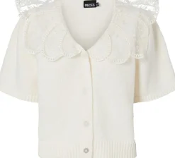 Dame Pieces PCABBY SS LACE COLLAR KNIT CARDIGAN