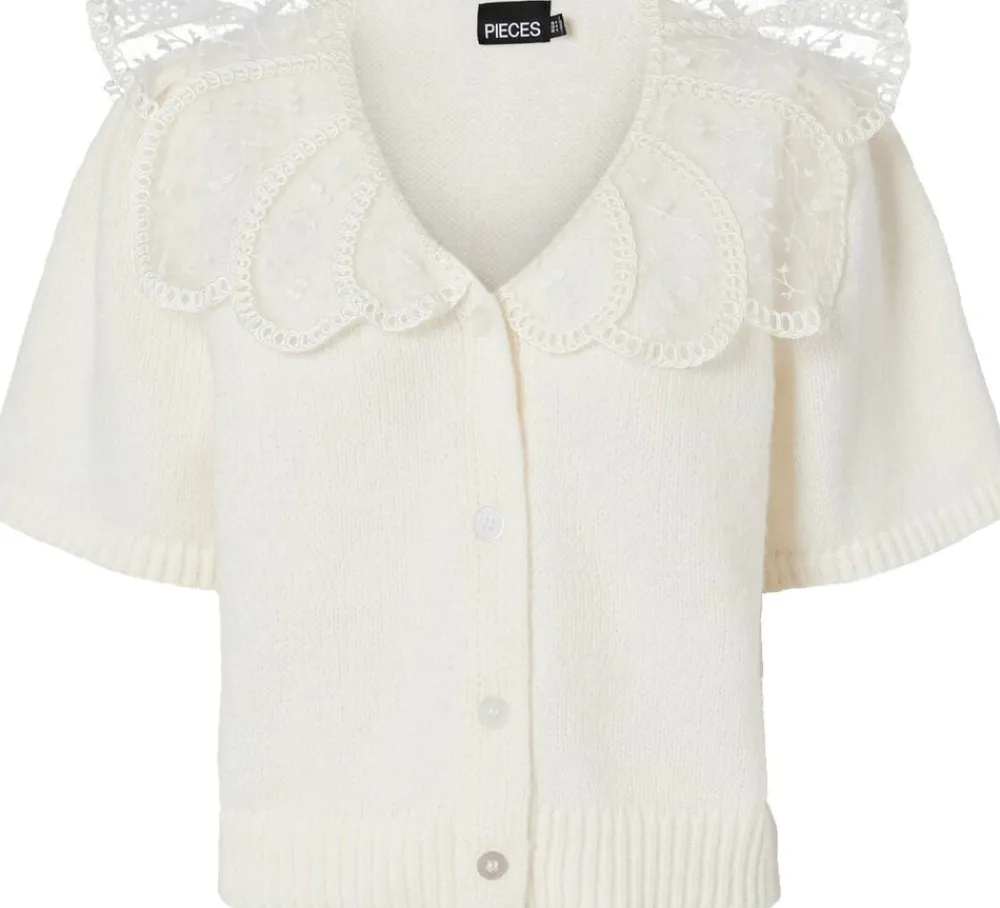 Dame Pieces PCABBY SS LACE COLLAR KNIT CARDIGAN