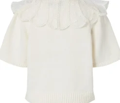 Dame Pieces PCABBY SS LACE COLLAR KNIT CARDIGAN