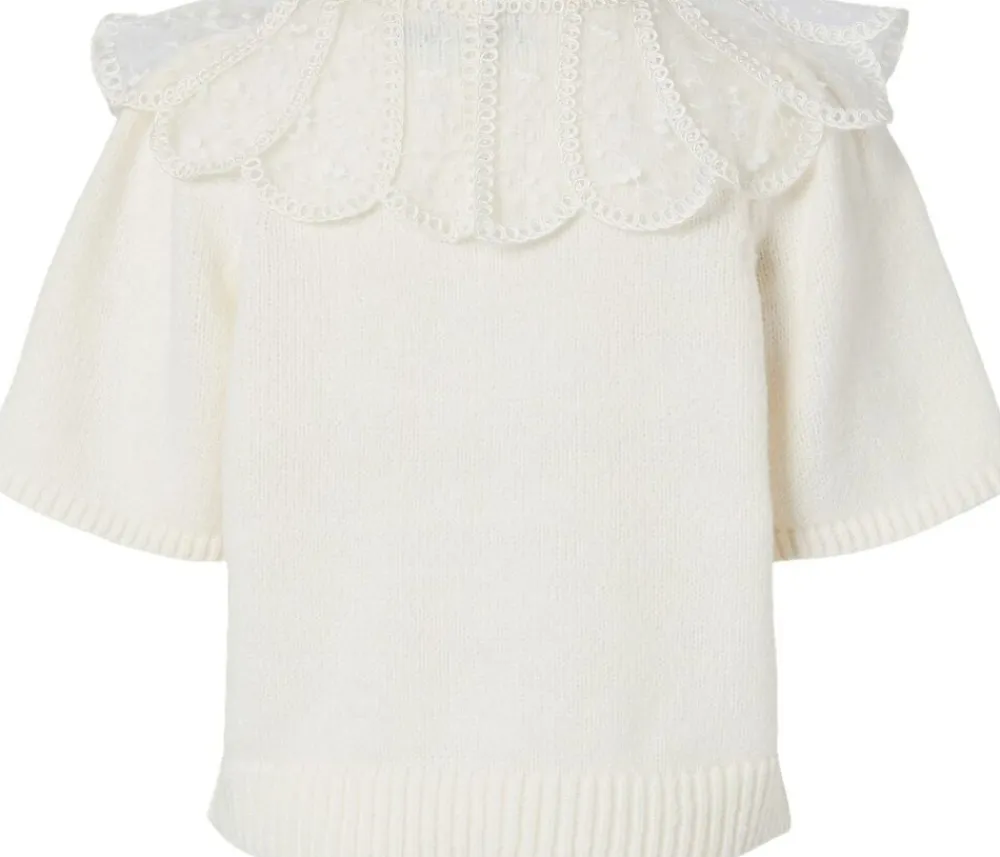 Dame Pieces PCABBY SS LACE COLLAR KNIT CARDIGAN