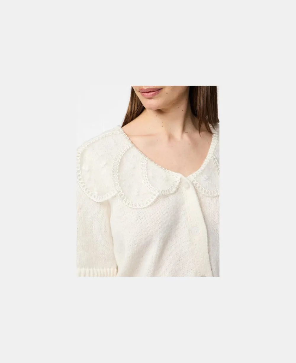 Dame Pieces PCABBY SS LACE COLLAR KNIT CARDIGAN