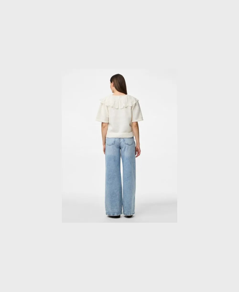 Dame Pieces PCABBY SS LACE COLLAR KNIT CARDIGAN