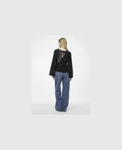 Pieces PCKAM LS DEEP BACK BOW TOP BC Striber/tern Outlet