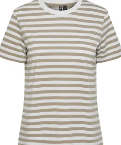Pieces PCRIA SS TEE STRIPES NOOS BC Silver mink/bright white Outlet