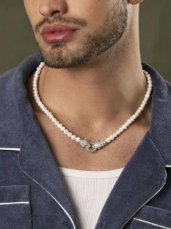 Pearl Choker with Double Panther Head in Silver>Nialaya Online
