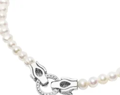 Pearl Choker with Double Panther Head in Silver><noscript><img width=