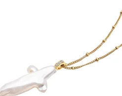 Nialaya Pearl Cross Chain Necklace Gold