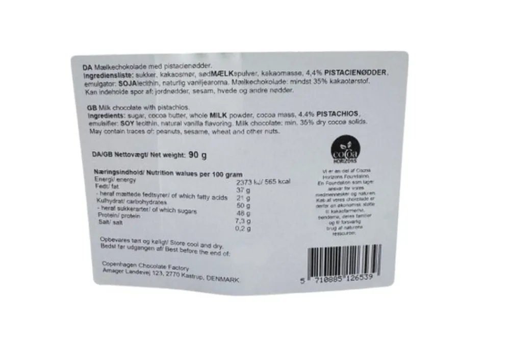 Magasin Chokolade Plade, Mælkechokolade m/ pistacie 90 g