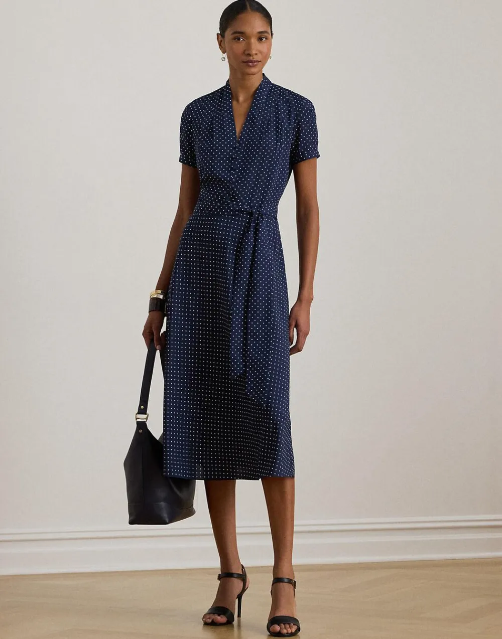 Dame Lauren Ralph Lauren Polka-Dot Belted Crepe Dress