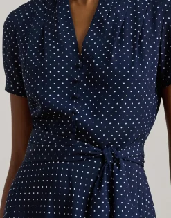 Dame Lauren Ralph Lauren Polka-Dot Belted Crepe Dress
