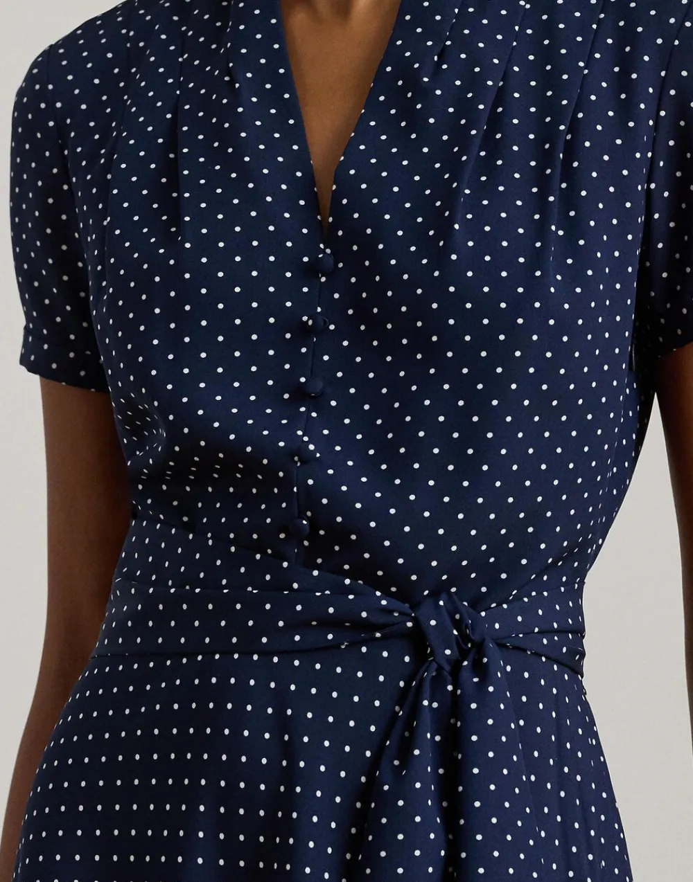 Dame Lauren Ralph Lauren Polka-Dot Belted Crepe Dress
