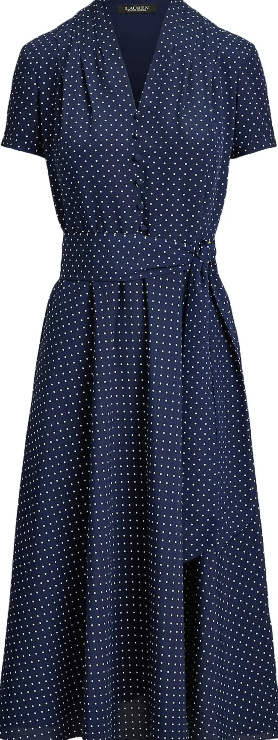 Dame Lauren Ralph Lauren Polka-Dot Belted Crepe Dress