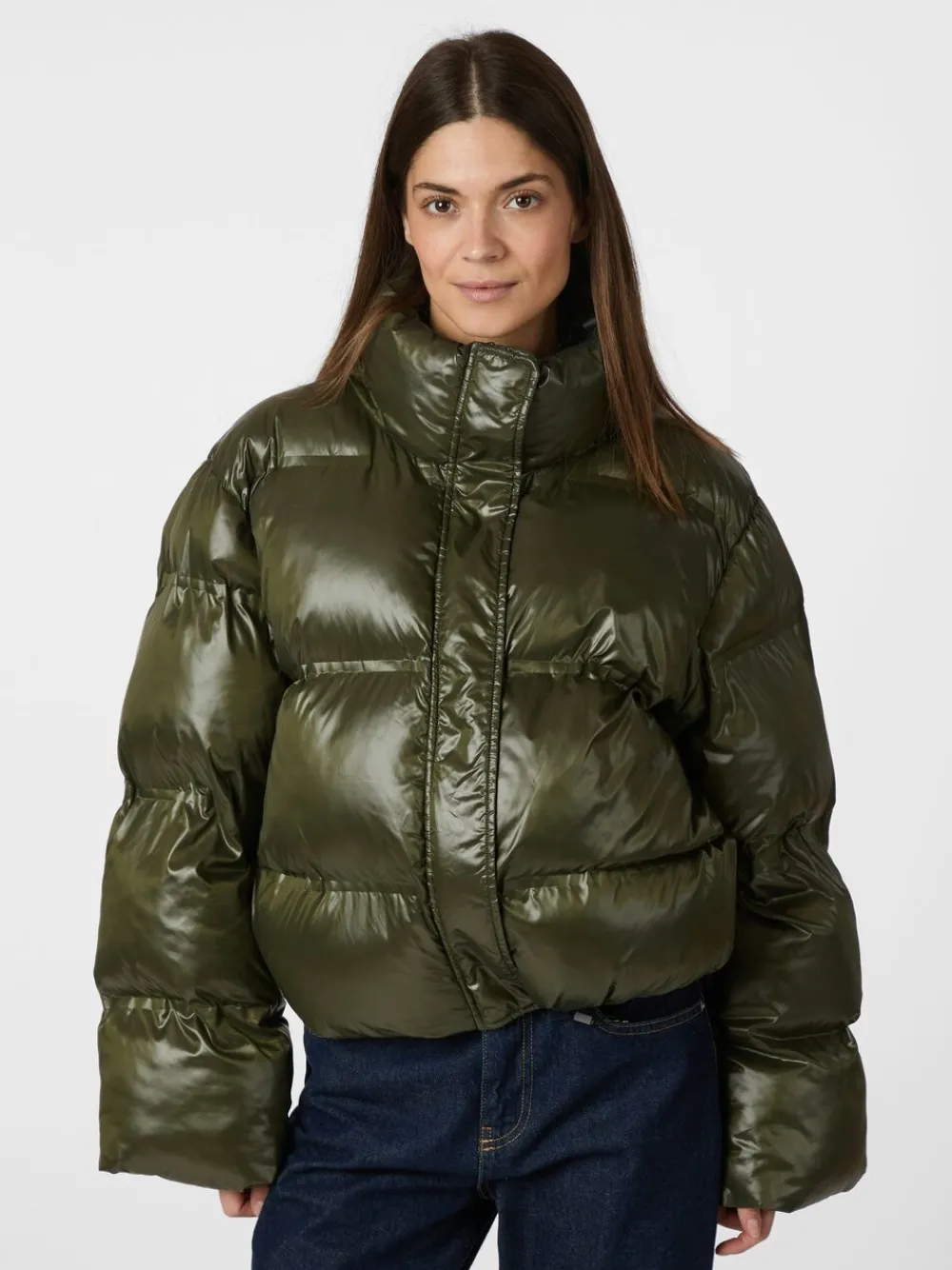 Neo Noir Rhea Shiny Puffer Jacket Olive