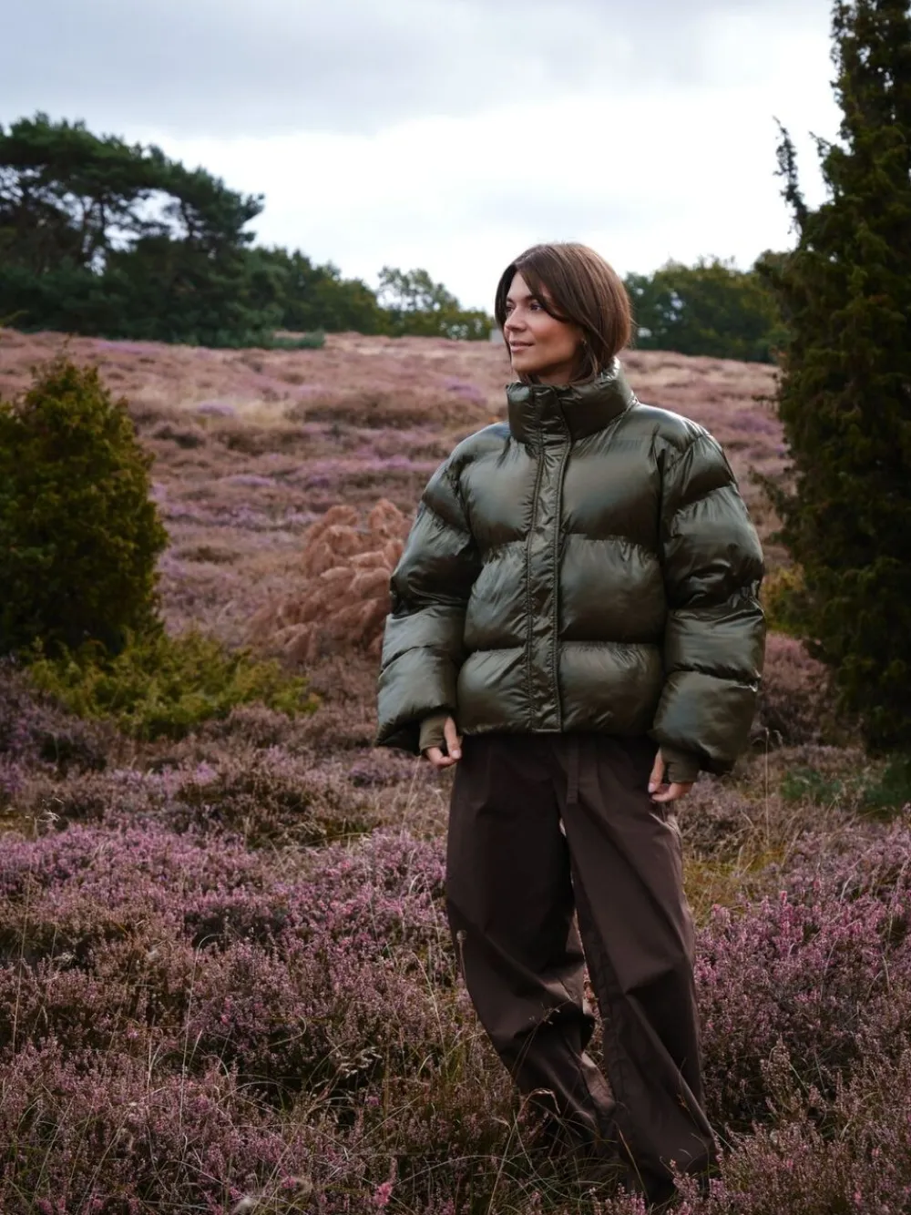 Neo Noir Rhea Shiny Puffer Jacket Olive