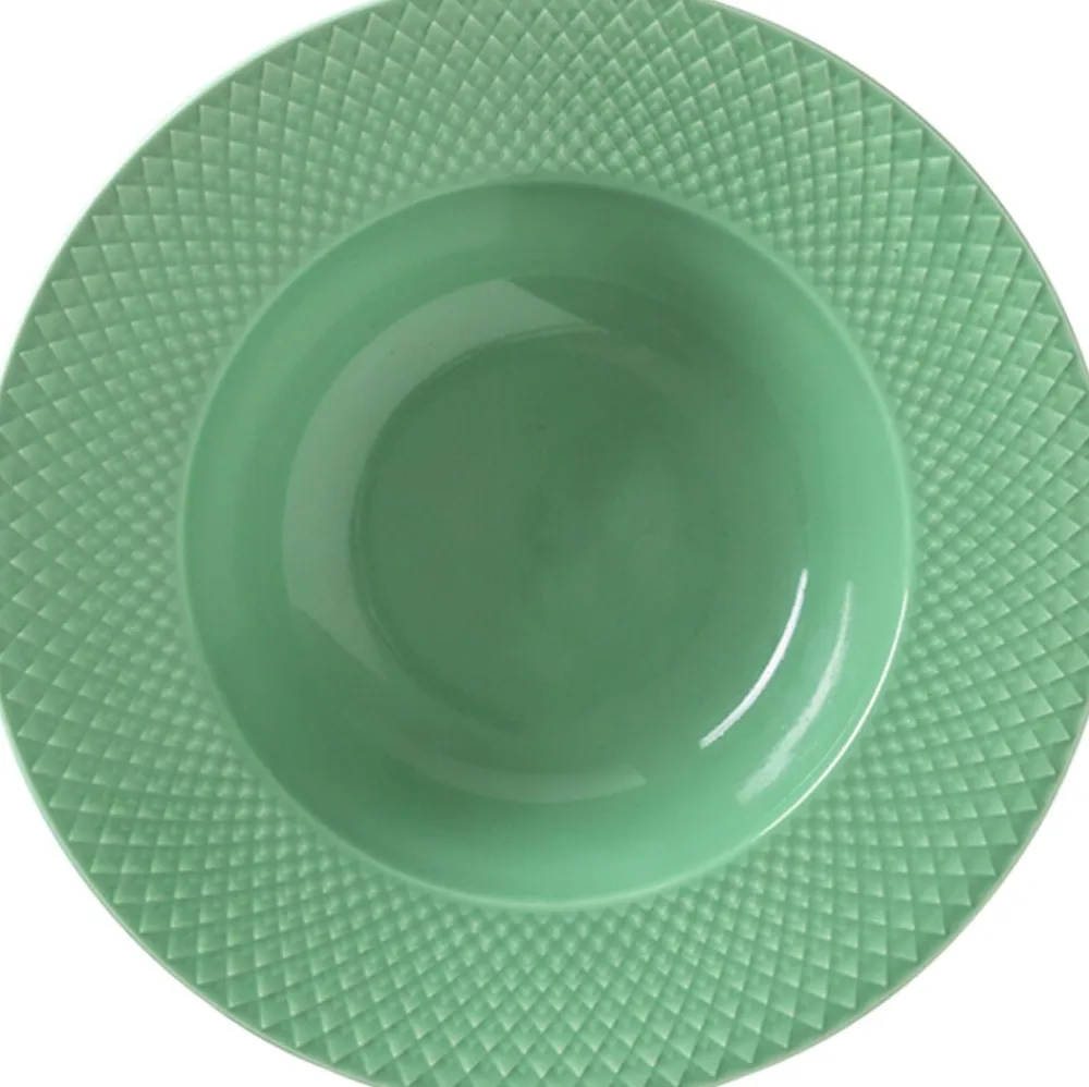 Lyngby Porcelæn Rhombe Dyb tallerken Ø24,5 cm grøn porcelæn