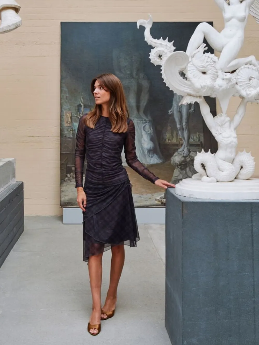 Dame Neo Noir Saffron Check Mesh Skirt