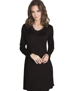 Lady Avenue Silk Jersey - Nightgown, Long sleeve Sort Outlet