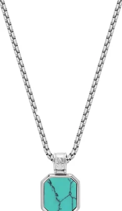 Nialaya Silver Necklace with Square Turquoise Pendant