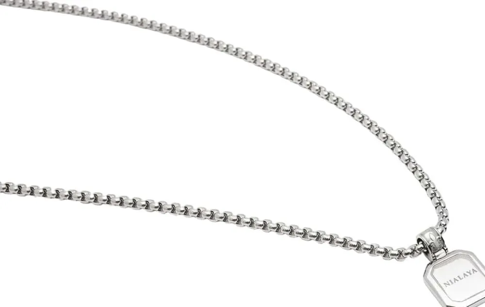 Nialaya Silver Necklace with Square Turquoise Pendant