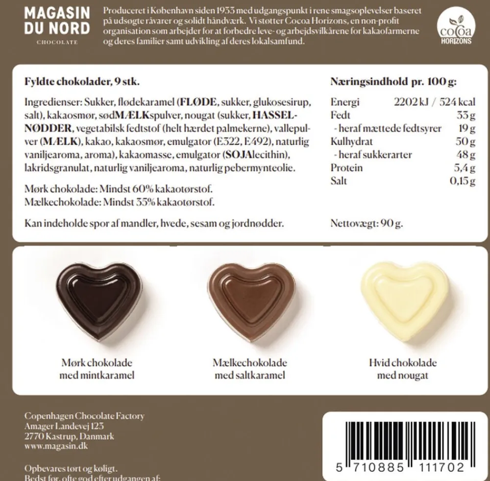 Magasin Chokolade Æske, 9 stk. Hjerte chokolade, 90g