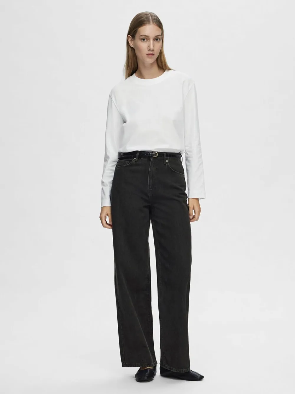 Selected SLFESSENTIAL LS BOXY TEE NOOS Hvid Clearance