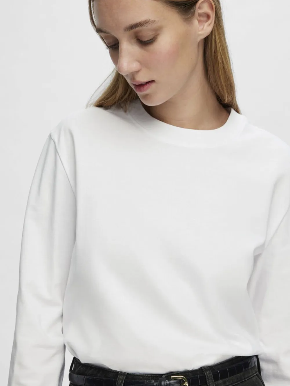 Selected SLFESSENTIAL LS BOXY TEE NOOS Hvid Clearance