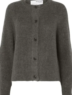 Selected SLFLULU LS ALPACA BLEND KNIT SHORT CARDIGAN B NO Grå Hot