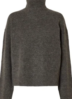 Selected SLFLULU LS KNIT ROLL NECK NOOS Grå Sale