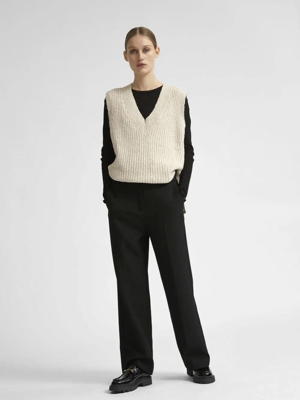 Selected SLFRITA MW WIDE PANT BLACK N NOOS Sort New