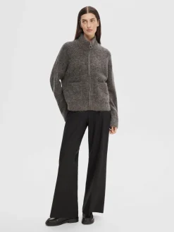 Dame Selected SLFSIA RAS LS ALPACA BLEND KNIT ZIPPER CARDIGAN