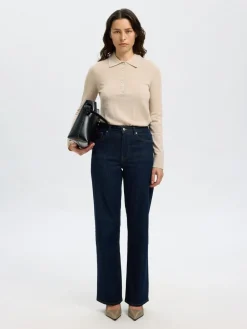 Dame Selected SLFTHEA LS KNIT MERINO COLLAR NECK