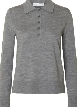 Dame Selected SLFTHEA LS KNIT MERINO COLLAR NECK