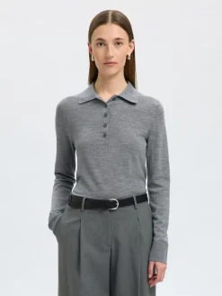 Dame Selected SLFTHEA LS KNIT MERINO COLLAR NECK