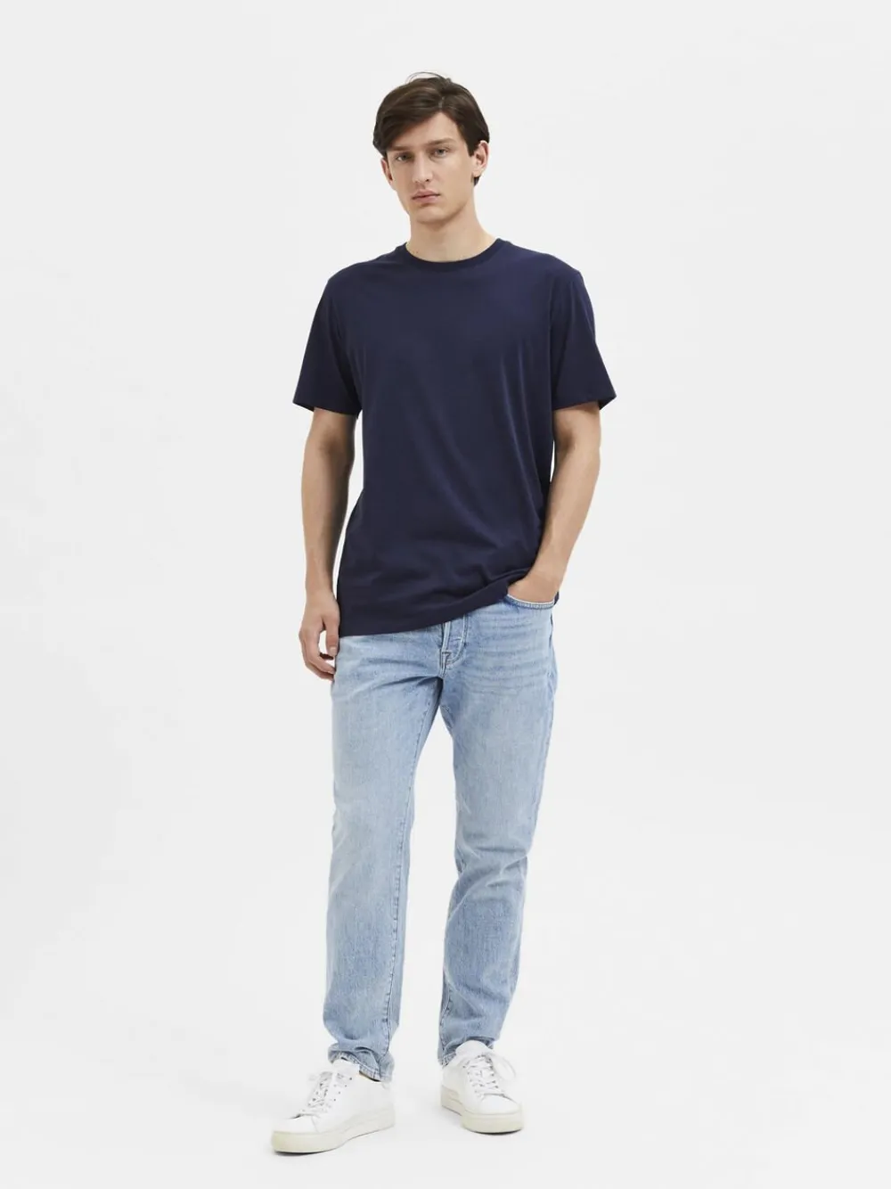 Selected SLHASPEN SS O-NECK TEE NOOS Blå Sale