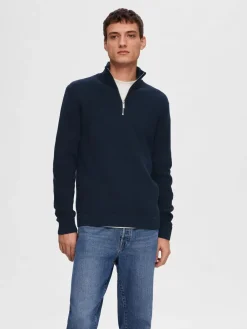 Selected SLHDANE LS KNIT STRUCTURE HALF ZIP Sky captain New