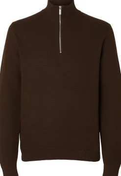 Selected SLHDANE LS KNIT STRUCTURE HALF ZIP Brun