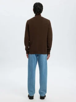 Selected SLHDANE LS KNIT STRUCTURE HALF ZIP Brun