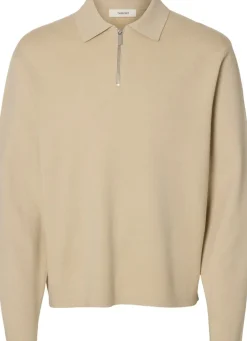 Selected SLHTELLER FN RELAXED HALF ZIP POLO Oatmeal Sale