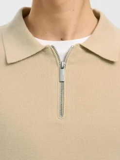 Selected SLHTELLER FN RELAXED HALF ZIP POLO Oatmeal Sale