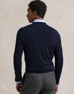Polo Ralph Lauren Slim Fit Washable Wool Crewneck Sweater Blå Clearance