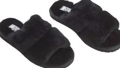 NATURES Collection Slippers Straps (of 100% New Zealand Sheepskin) Black Outlet