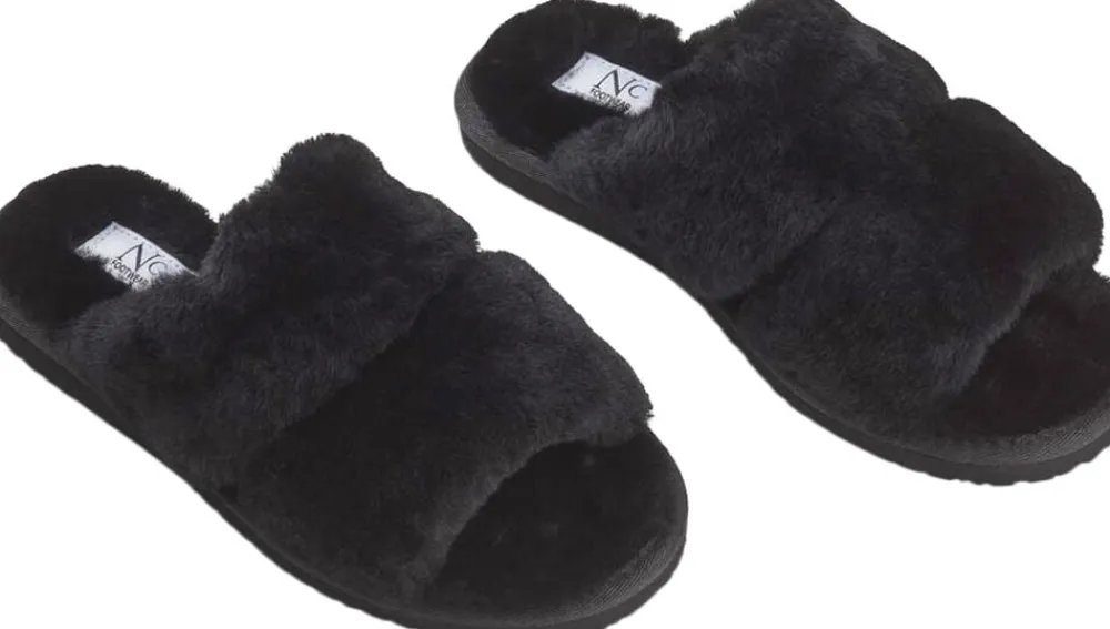 NATURES Collection Slippers Straps (of 100% New Zealand Sheepskin) Black Outlet