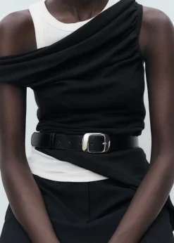 MANGO Square buckle belt Black Hot