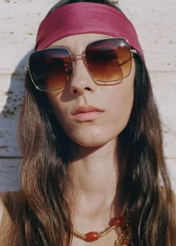 MANGO Square metallic frame sunglasses Gold Discount