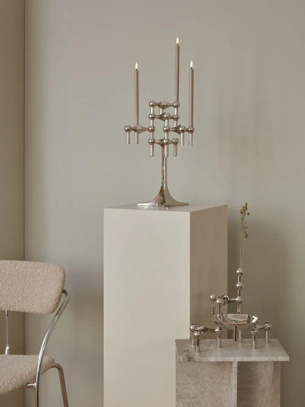 STOFF Nagel ® 3-pak lysestage krom