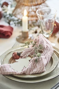 Ib Laursen Stofserviet dobbeltvævet rød/hvidstribet Clearance