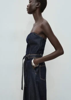 MANGO Strapless denim jumpsuit Open blue