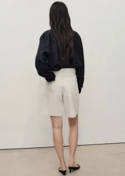 Striped denim shorts><noscript><img width=